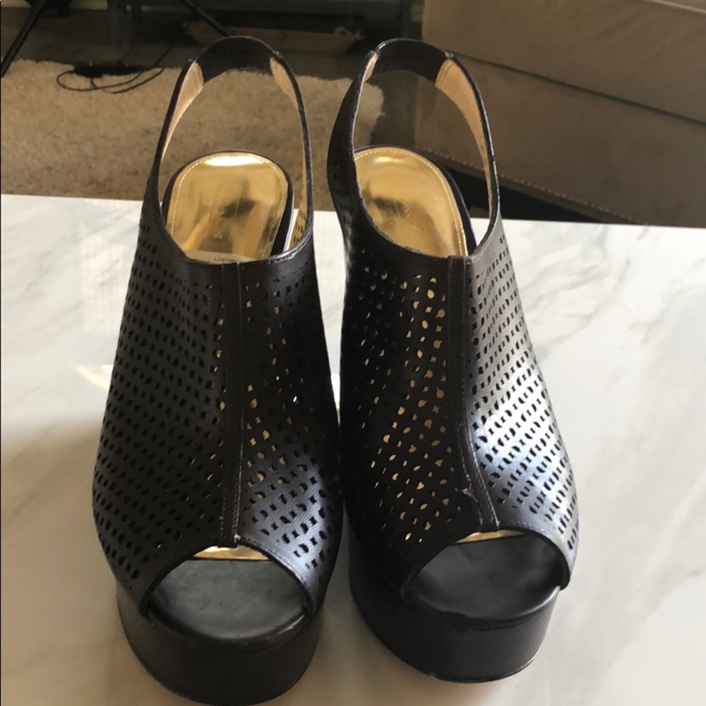 COACH OPEN TOE WEDGE SHOES. DARK BROWN SIZE 10. - Picture 3 of 4